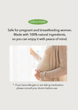 Promotional text for a product safe for pregnant and breastfeeding women, with a focus on natural ingredients.