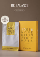 Be' Balance IDEBENONE MICRO FIBER MASK packaging on a brown background