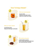 Instructions on how to enjoy Odada tea with different scenarios.