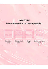 Pink background with text and icons for skin type recommendations.