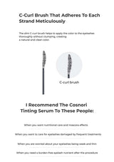 Curl brush for eyelashes with text on a white background