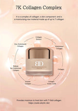 Cosmetic container with 7K Collagen Complex on a beige background