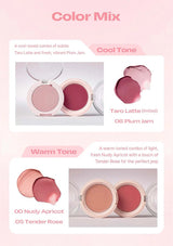 Color mix of lip products with 'Cool Tone' and 'Warm Tone' options on a pink background.