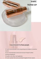 Two rose gold bottles of a skincare product on a white background with text about product use.