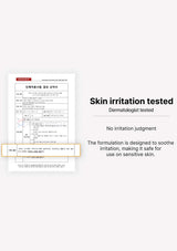 Product label with skin irritation testing information on a white background
