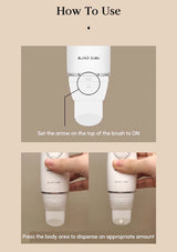 Instructions on how to use a white brush with an arrow indicator and text on a beige background.