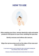 Instructions on how to use a facial cleansing product with an illustration of a woman applying it.