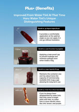 Haru Water Tint product features with text on a blue gradient background