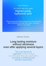 Product packaging with text about highest purity hyaluronic acid on a blue and white background