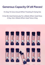 Multiple containers of a product with text about capacity and usage on a pink background