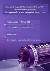 Cosme derma Panthe-Shot skincare product with ingredient list on a purple background