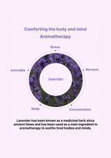 Aromatherapy chart highlighting lavender's benefits with a purple background.