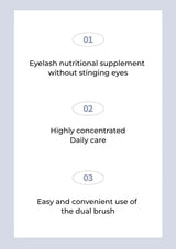 Text describing features of an eyelash nutritional supplement on a light gray background