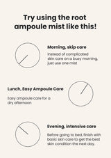 Instructions on using a root ampoule mist for different times of the day on a white background.