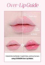 Cosmetic guide for lip correction using COSNORI Over-Lip Maker with labeled parts of lips.