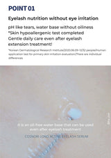 Cosnori Long Active Eyelash Serum with text about eyelash nutrition and skin care benefits.
