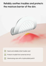 Product application on skin with text highlighting its benefits