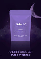 Odada purple moon tea package with a moon in the background