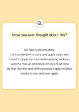 Text on a yellow background discussing skincare concerns and product usage.