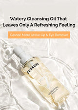 Cosnori micro active lip & eye remover bottle on a white background