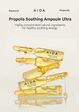 AIDA Propolis Soothing Ampoule Ultra packaging with ampoules stacked on a light background