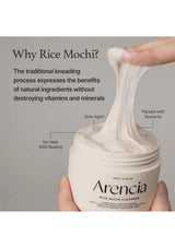 Arencia Rice Mucin Cleanser with text explaining benefits of rice mochi process