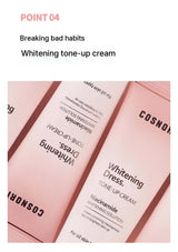 Two bottles of Cosnori Whitening Dress Tone-Up Cream on a white background