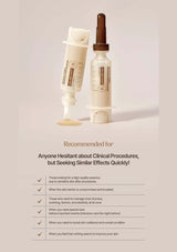 Two skincare products with a list of recommended uses on a light background