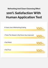 Survey results showing 100% satisfaction with a cleansing effect on a white background