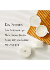 Cosmetic product with key features listed on a white background