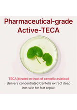Petri dish with Centella asiatica leaves and text about Pharmaceutical-grade Active-TECA.
