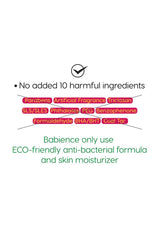 List of harmful ingredients and eco-friendly product features on a white background