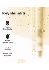 Key benefits of a skincare product with text and icons on a white background