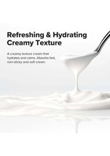 Cream being poured with text about refreshing and hydrating creamy texture
