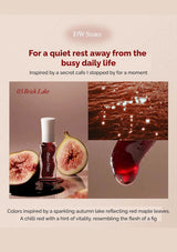 Product packaging with figs and a droplet of red liquid on a beige background, inspired by a secret cafe.