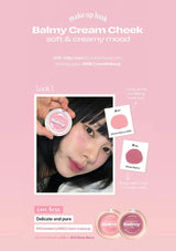 Makeup product advertisement with a pink background and a close-up of a person wearing the product.