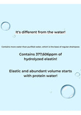 Text on a light blue background about water content and hydrolyzed elastin in a product.