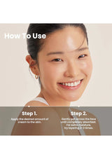 Woman applying cream with text on how to use it