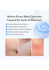 Product packaging with text and skin texture before and after use on a white background