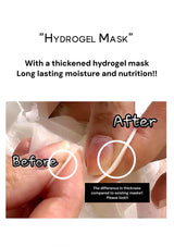 Comparison of a thickened hydrogel mask labeled 'Before' and 'After' on skin.