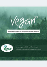 Product packaging with 'Vegan' text and certification logo against a forest background