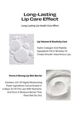 Lip care product description with text and close-up images of lip balm.