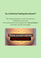 Text on extreme fasting with a green background and a close-up of a person's stomach.