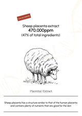 Sheep placenta extract label with sheep illustration and text on a white background