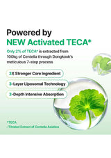 Advertisement for a skincare product with activated TECA extract and green leaf illustration.