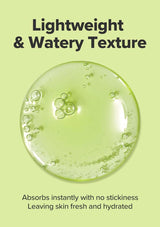 Green liquid with bubbles on a light green background, text about texture and absorption.