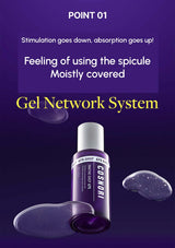 Purple gel product with text on a purple background