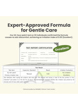 Product label with 'Expert-Approved Formula for Gentle Care' and test report certification on a white background.