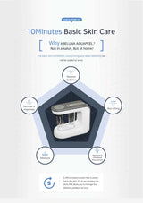 Advertisement for ABELUNA AQUAPEEL skin care device with text about basic skin care and its benefits.