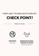 Product features of healthy water with icons and text on a white background